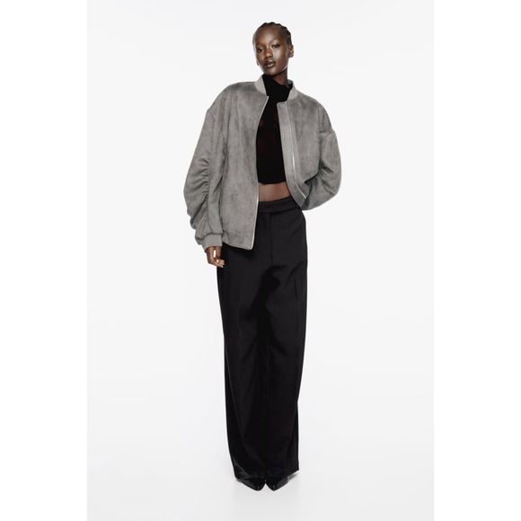ZARA OVERSIZED FAUX SUEDE BOMBER JACKET - Picture 7 of 10